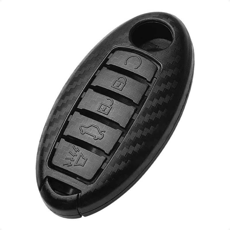 TANGSEN Smart Key Fob Case 3D Carbon Fiber ABS Plastic Emboss Cover for INFINITI JX35 Q50 Q60 QX56 QX60 QX80 for NISSAN ALTIMA ARMADA MAXIMA MURANO PATHFINDER ROGUE 5 Button Keyless Entry Remote - Image 1